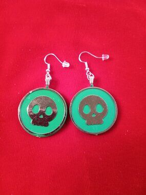 Poisoned Pokemon coin green skull hook earrings